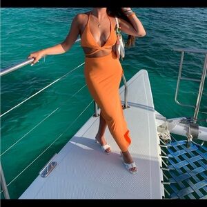 Orange Cutout Midi Dress